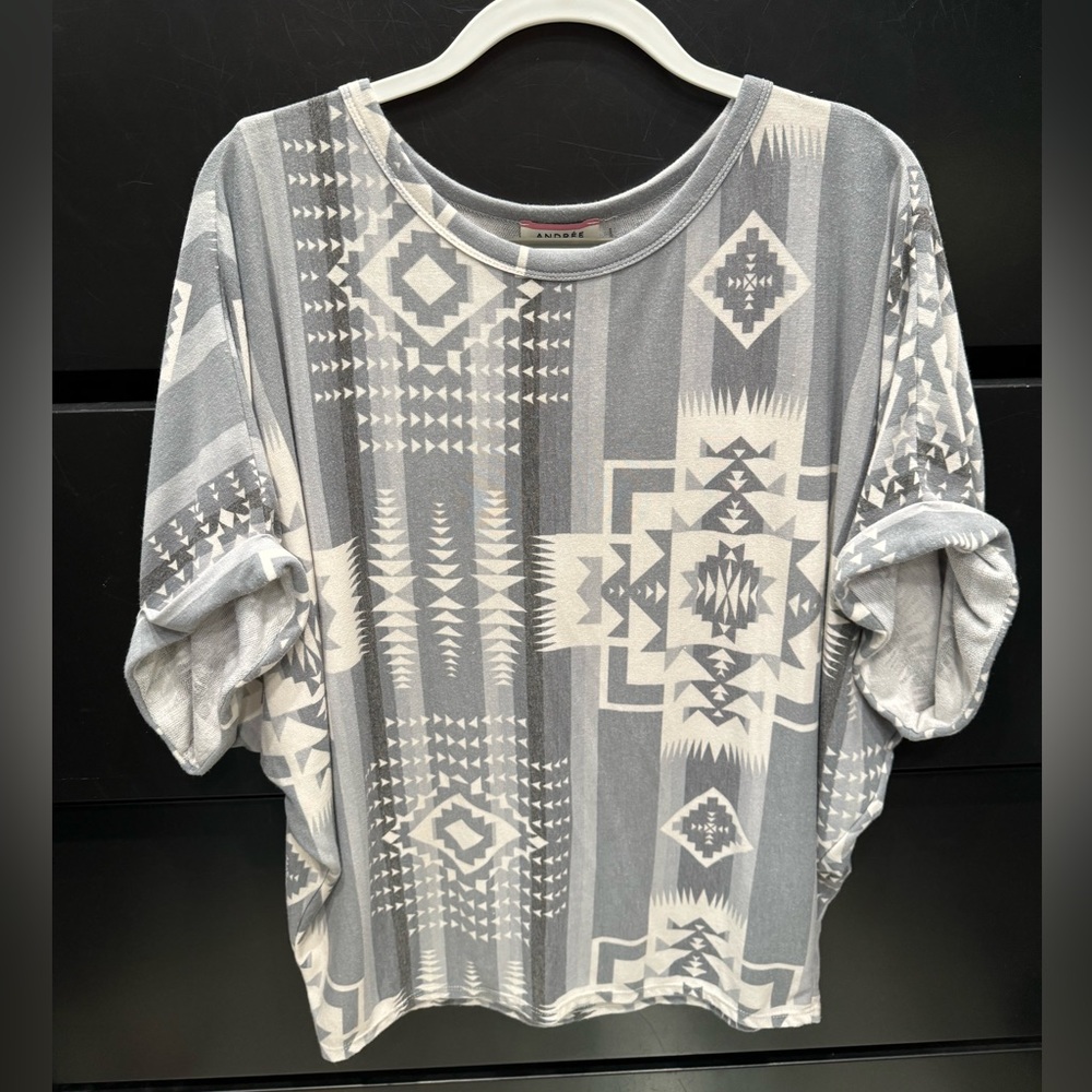 L Gray Aztec Top